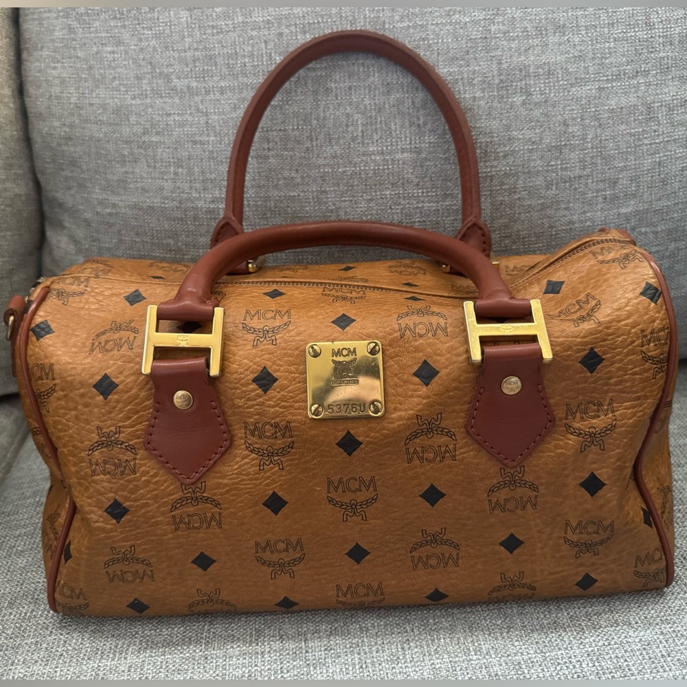 MCM Cognac Large Boston Bag